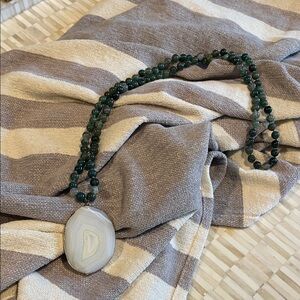 Elegant Green Beaded Necklace with ivory stone pendant(bw)